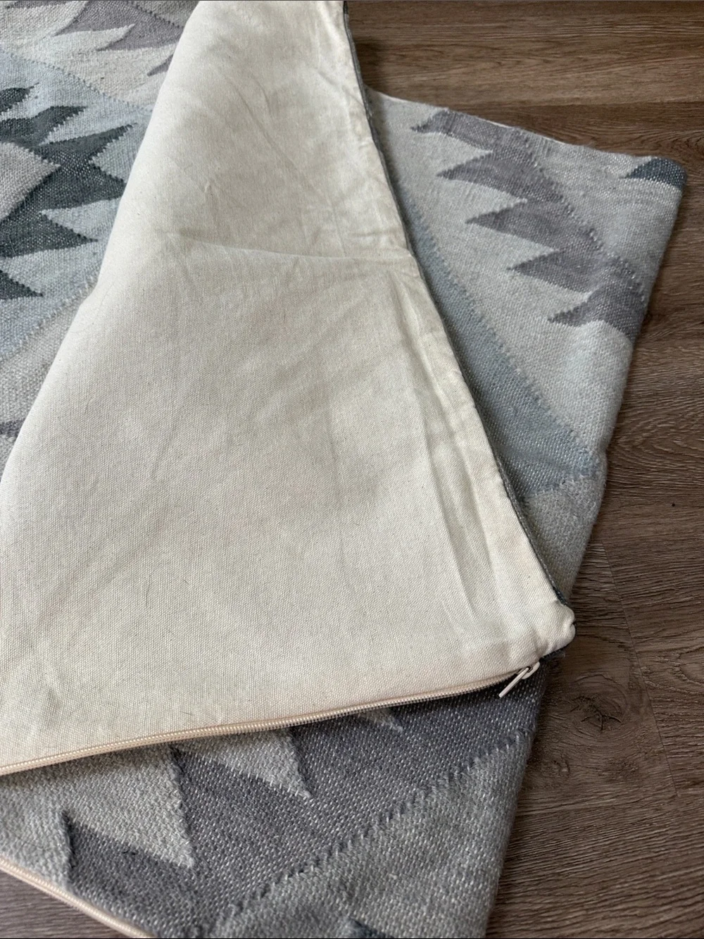 Geometric Tribal Rug Accent Pillowcases Neutral Gray tones .